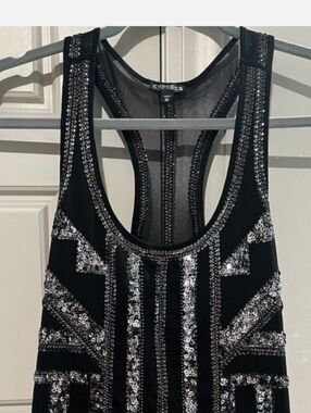 Express Black Tank Top with Silver Sequin Geometric Accents